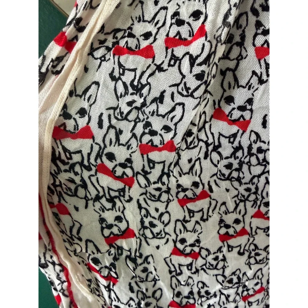 French Bulldog Print Scarf Ivory Black Red Bowtie Dog Lover Lightweight Wrap